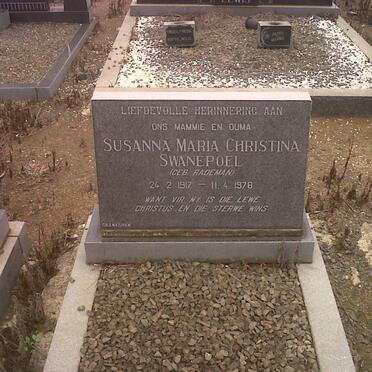 SWANEPOEL Susanna Maria Christina nee RADEMAN 1917-1978