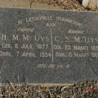 UYS H.M.M. 1877-1954 &amp; C.S.M. 1892-1962