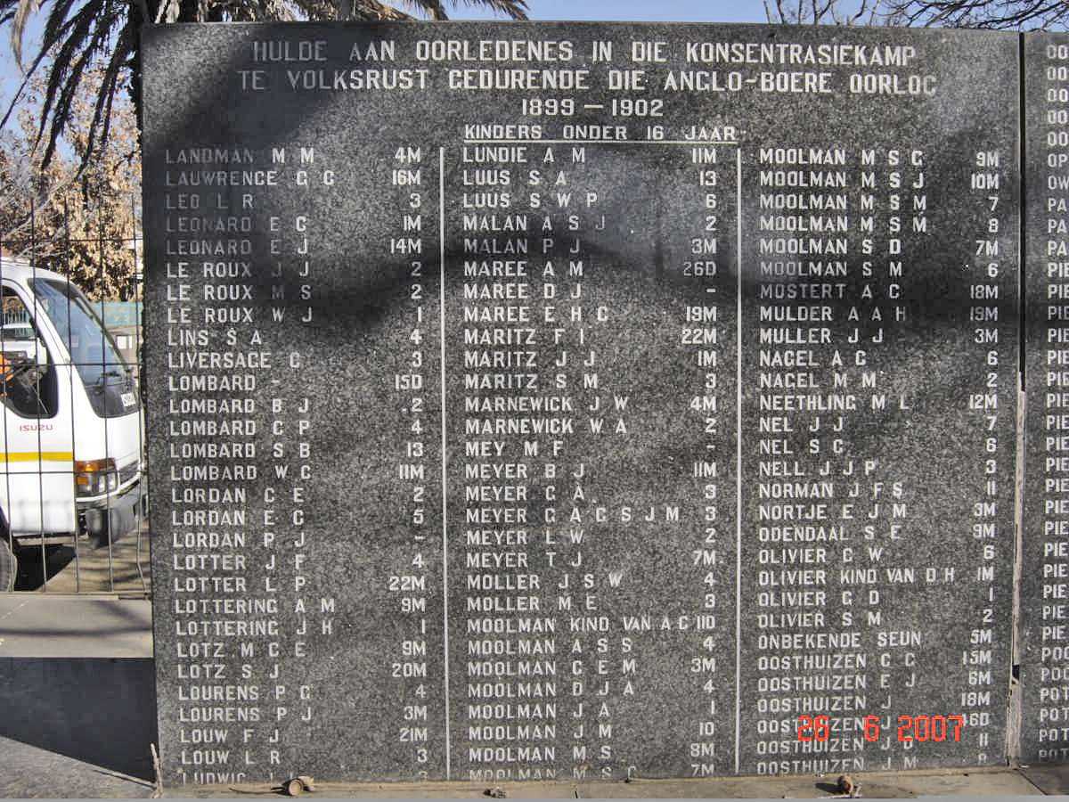 5. Volksrust concentration camp victims 1899-1902. Children under the age of 16. L - O