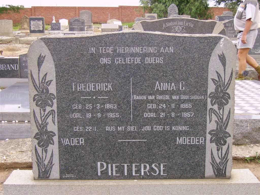 PIETERSE Frederick 1863-1955 & Anna C. BARON VAN RHEEDE VAN OUDTSHOORN 1865-1957