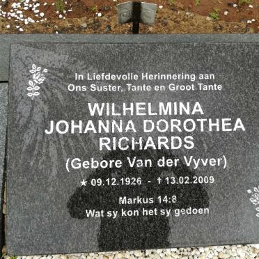 RICHARDS Wilhelmina Johanna Dorothea nee VAN DER VYVER 1926-2009