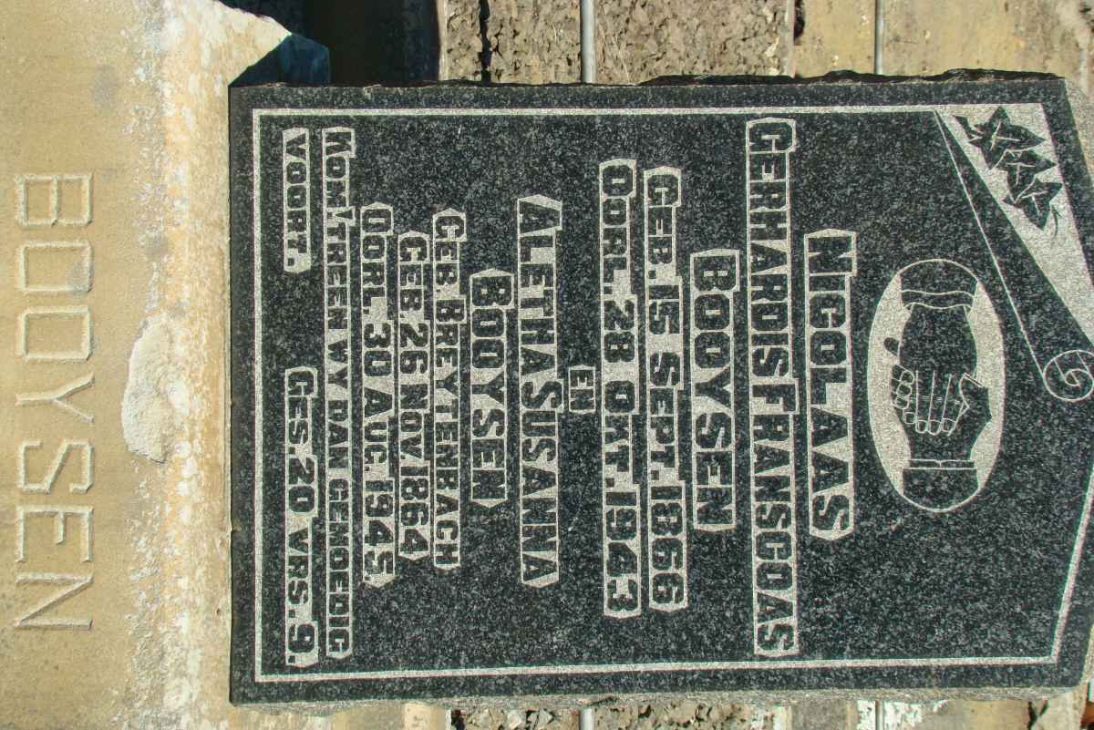 BOOYSEN Nicolaas Gerhardis Franscoas 1866-1943 & Aletha Susanna BREYTENBACH 1864-1945
