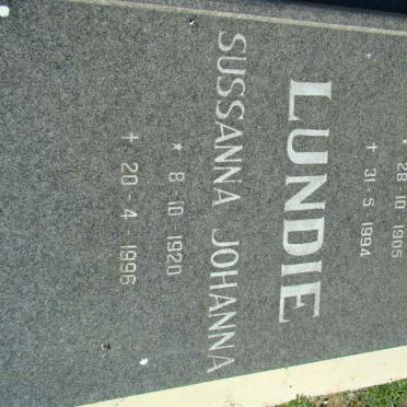 LUNDIE Robert 1905-1994 &amp; Susanna Johanna 1920-1996