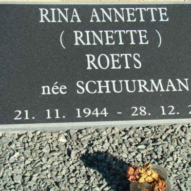 ROETS Rina Annette nee SCHUURMAN 1944-2007