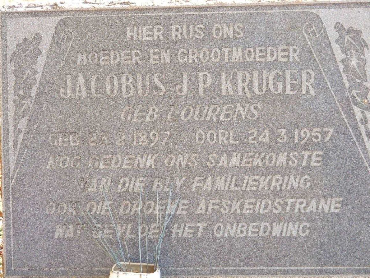 KRUGER Jacobus J.P. nee LOURENS 1897-1957