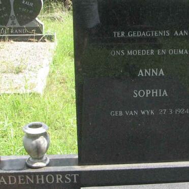 BADENHORST Anna Sophia nee VAN WYK 1924-