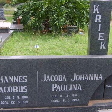 KRIEK Johannes Jacobus 1918-1981 &amp; Jacoba Johanna Paulina 1918-1992