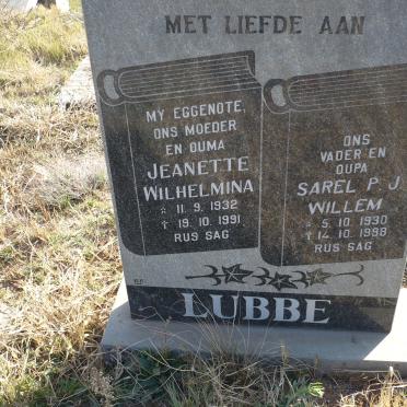 LUBBE Sarel P.J. Willem 1930-1998 &amp; Jeanette Wilhelmina 1932-1991