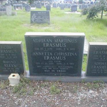 ERASMUS Adriaan Martinus 1935-1972 &amp; Annetta Christina LOUW 1938-1972