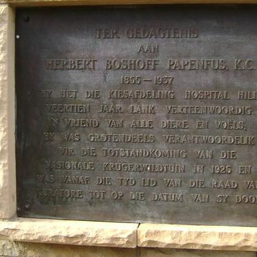 PAPENFUS Herbert Boshoff 1865-1937