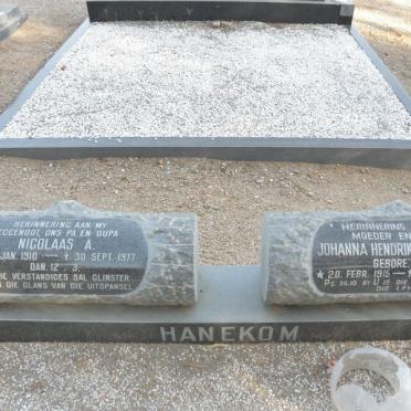 HANEKOM Nicolaas A. 1910-1977 &amp; Johanna Hendrika Margaretha KLINDT 1915-1981