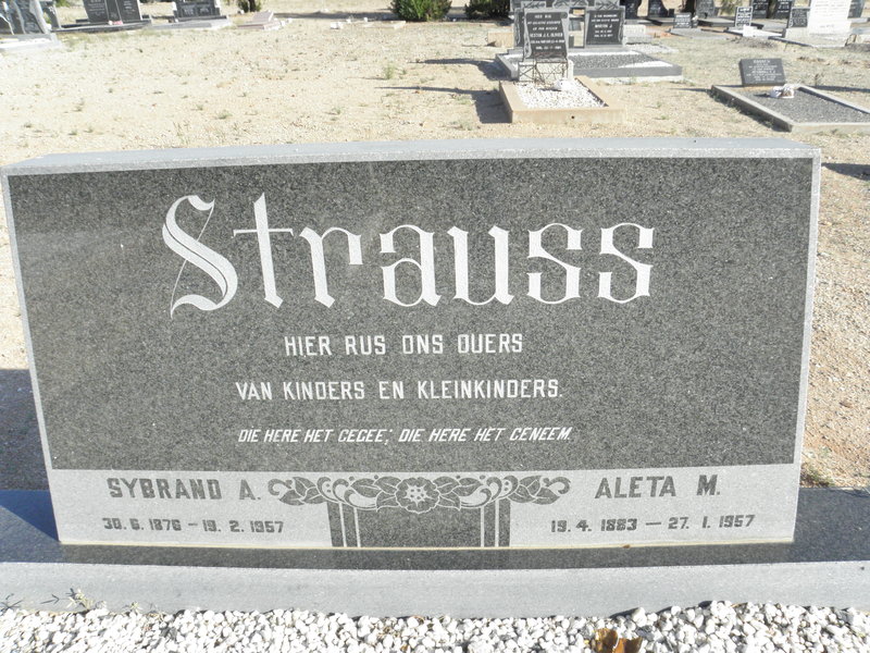 STRAUSS Sybrand A. 1876-1957 & Aleta M. 1883-1957