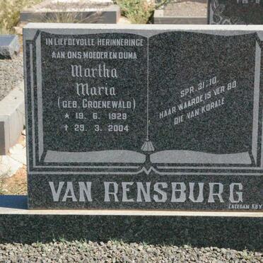 RENSBURG Martha Maria, van nee GROENEWALD 1928-2004