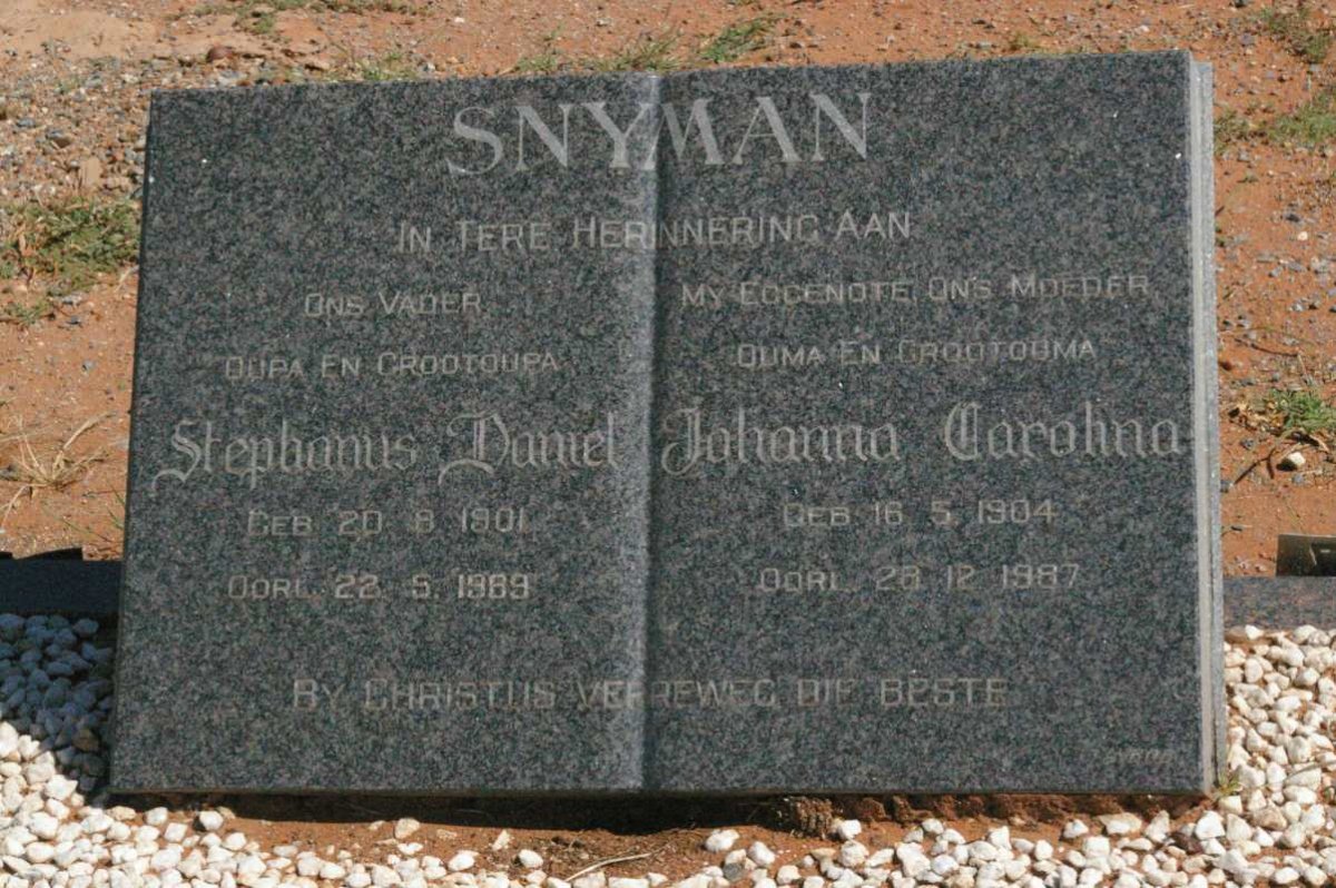 SNYMAN Stephanus Daniel 1901-1989 & Johanna Carolina 1904-1987