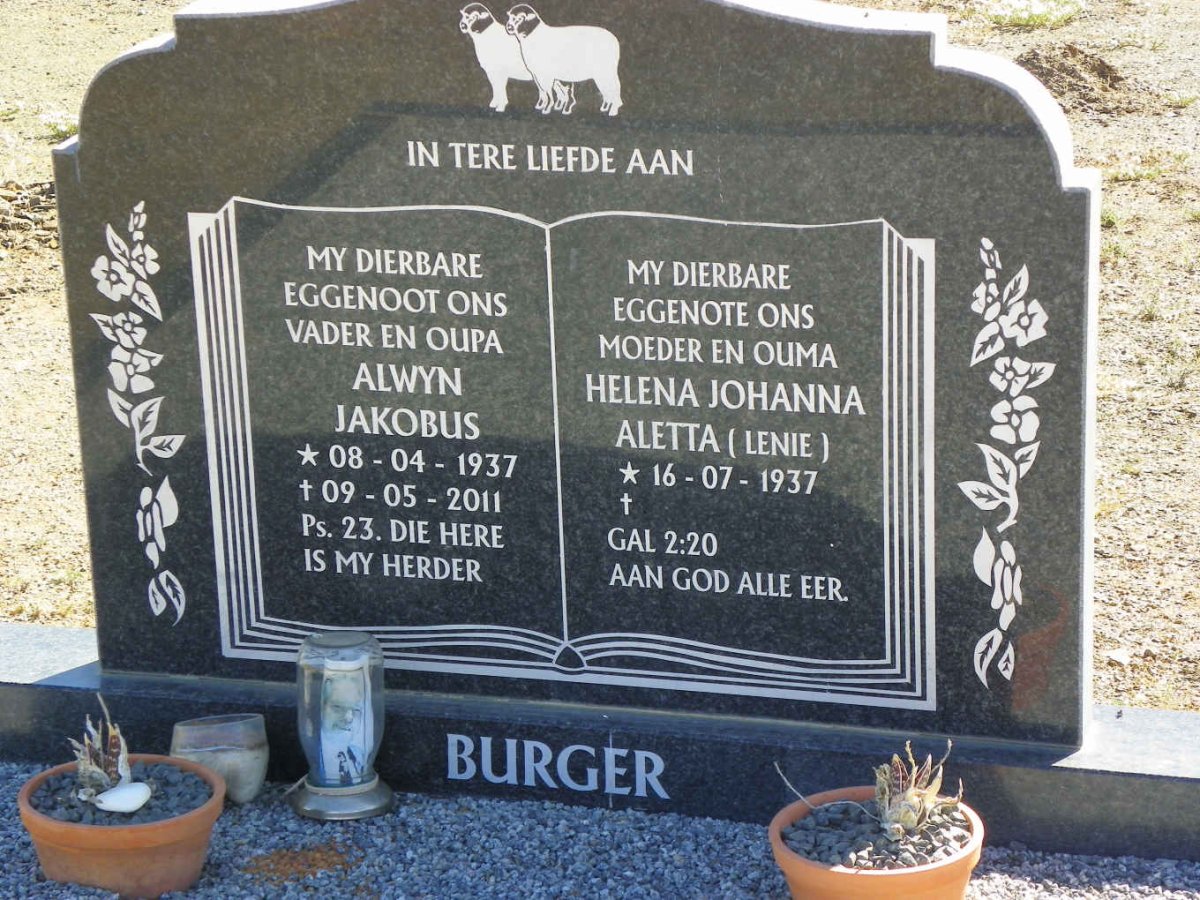 BURGER Alwyn Jakobus 1937-2011 & Helena Johanna Aletta 1937-