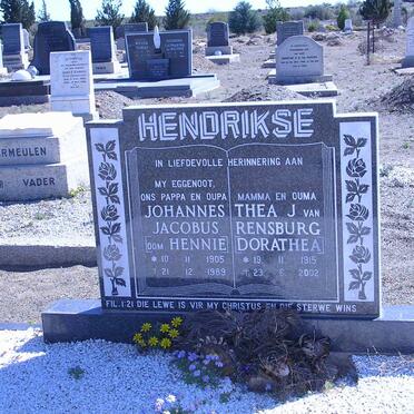HENDRIKSE Johannes Jacobus 1905-1989 &amp; Thea J. VAN RENSBURG 1915-2002