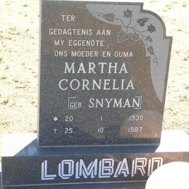 LOMBARD Martha Cornelia nee SNYMAN 1930-1987
