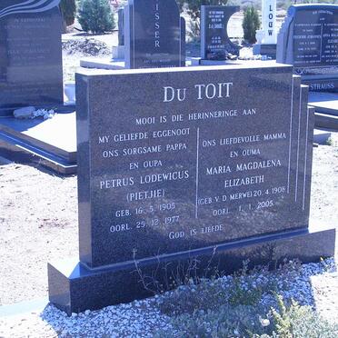 TOIT Petrus Lodewicus, du 1905-1977 &amp; Maria Magdalena Erasmus V.D. MERWE 1908-2005