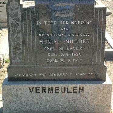 VERMEULEN Muriel Mildred nee DE JAGER 1926-1959