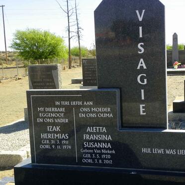 VISAGIE Izak Heremias 1911-1974 &amp; Aletta Fransina Susanna VAN NIEKERK 1920-2012