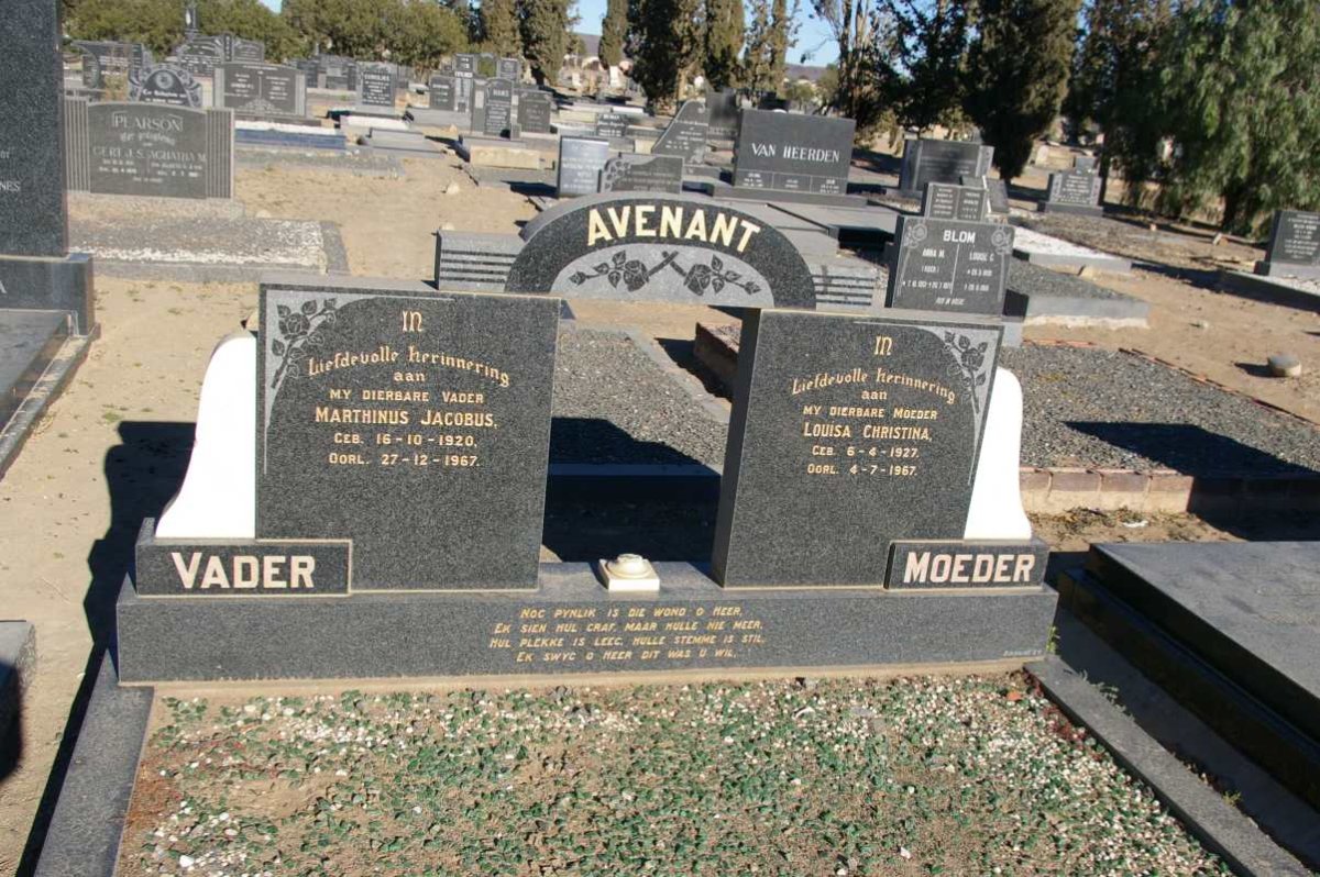 AVENANT Marthinus Jacobus 1920-1967 &amp; Louisa Christina 1927-1967