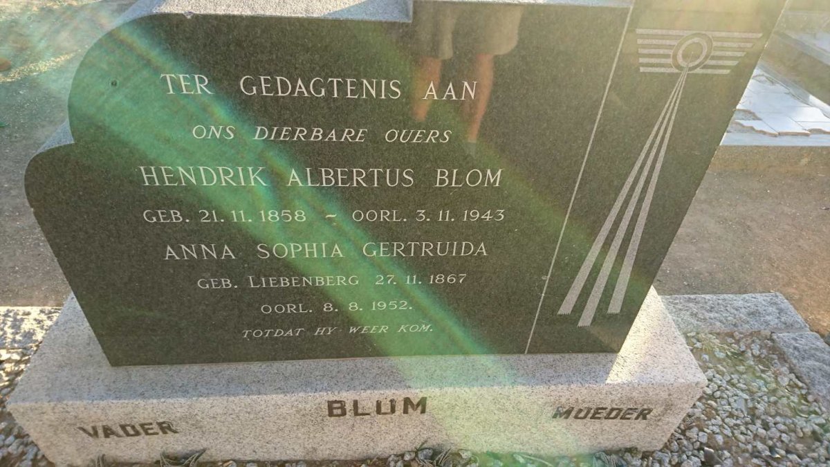 BLOM Hendrik Albertus 1858-1943 & Anna Sophia Gertruida LIEBENBERG 1867-1952