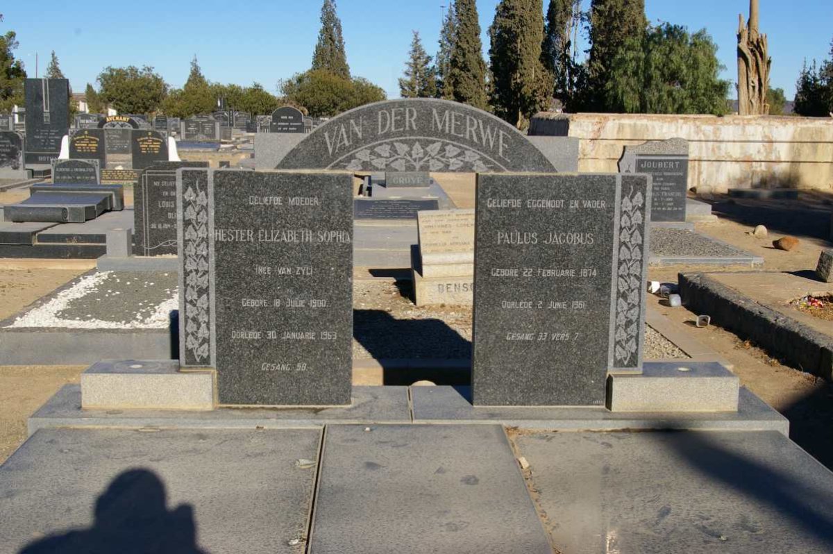 MERWE Paulus Jacobus, van der 1874-1961 &amp; Hester Elizabeth Sophia VAN ZYL 1900-1963