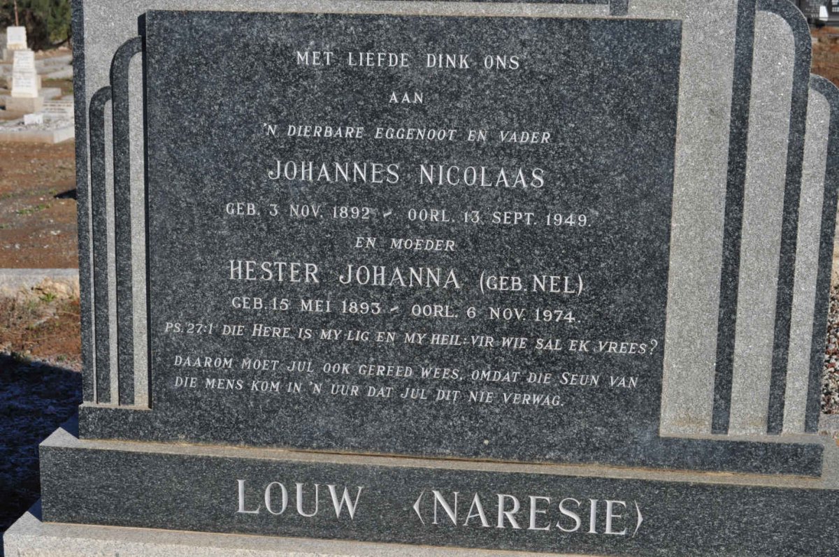 LOUW Johannes Nicolaas 1892-1949 & Hester Johanna NEL 1893-1974