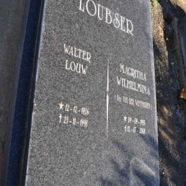 LOUBSER Walter Louw 1926-1998 &amp; Magritha Wilhelmina VAN DER WESTHUIZEN 19?5-2???