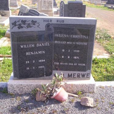 MERWE Willem Daniel Benjamin, v.d. 1894-1966 &amp; Helena Christina V. NIEKERK 1890-1971