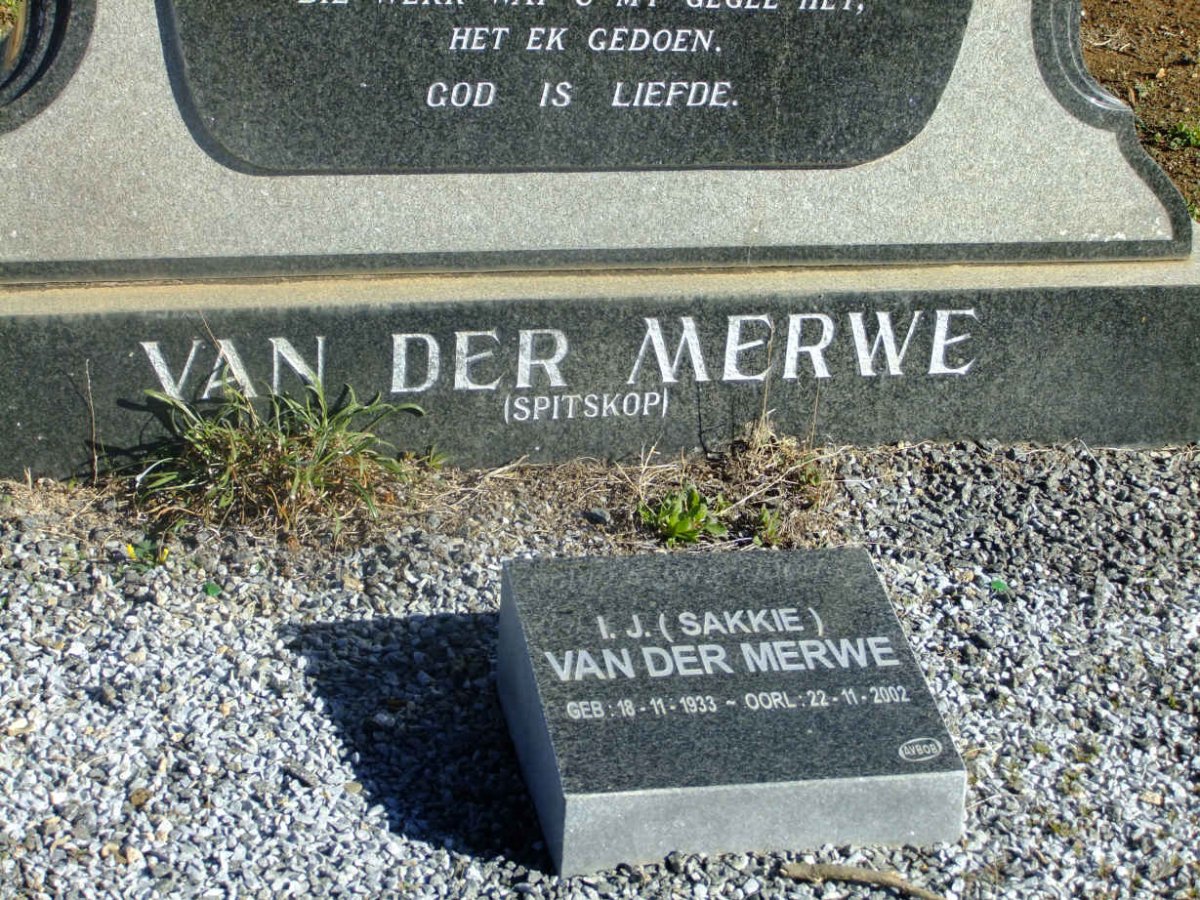 MERWE Izak Johannes, van der 1892-1960 & Bettie 1897-1989 :: VAN DER MERWE I.J. 1933-2002