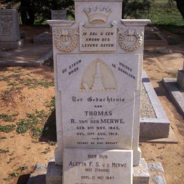 MERWE Thomas R., van der 1845-1913 &amp; Aletta F.S. VISAGIE 1858-1937