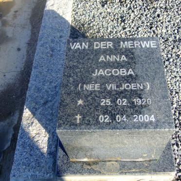 MERWE Anna Jacoba, van der nee VILJOEN 1920-2004 :: VAN DER MERWE Willem Benjamen 1947-2004