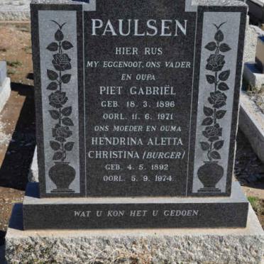 PAULSEN Piet Gabriel 1896-1971 &amp; Hendrina Aletta Christina BURGER 1892-1974
