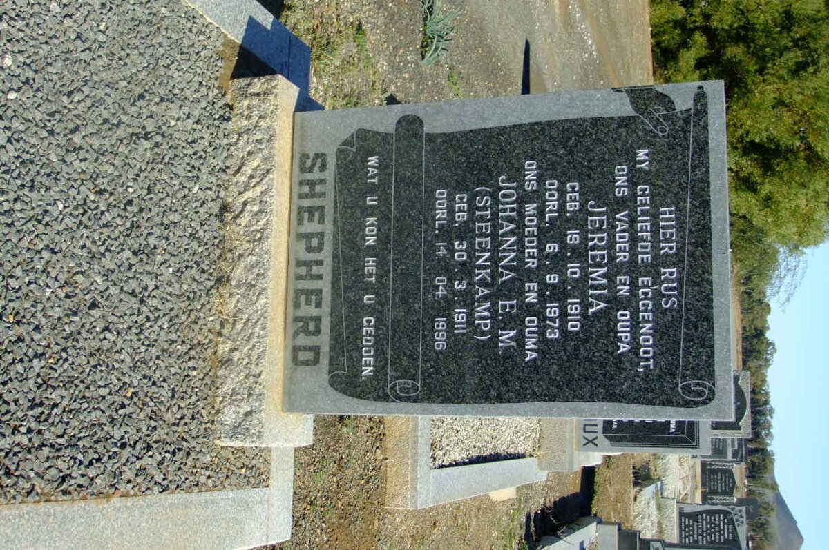SHEPHERD Jeremia 1910-1973 & Johanna E.M. STEENKAMP 1911-1996