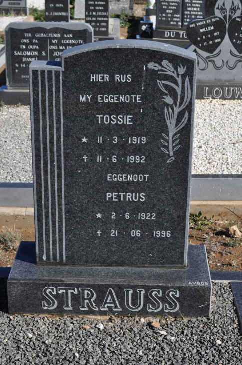 STRAUSS Petrus 1922-1996 & Tossie 1919-1992