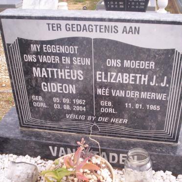 STADEN Mattheus Gideon, van 1962-2004 &amp; Elizabeth J.J.  VAN DER MERWE 1965-