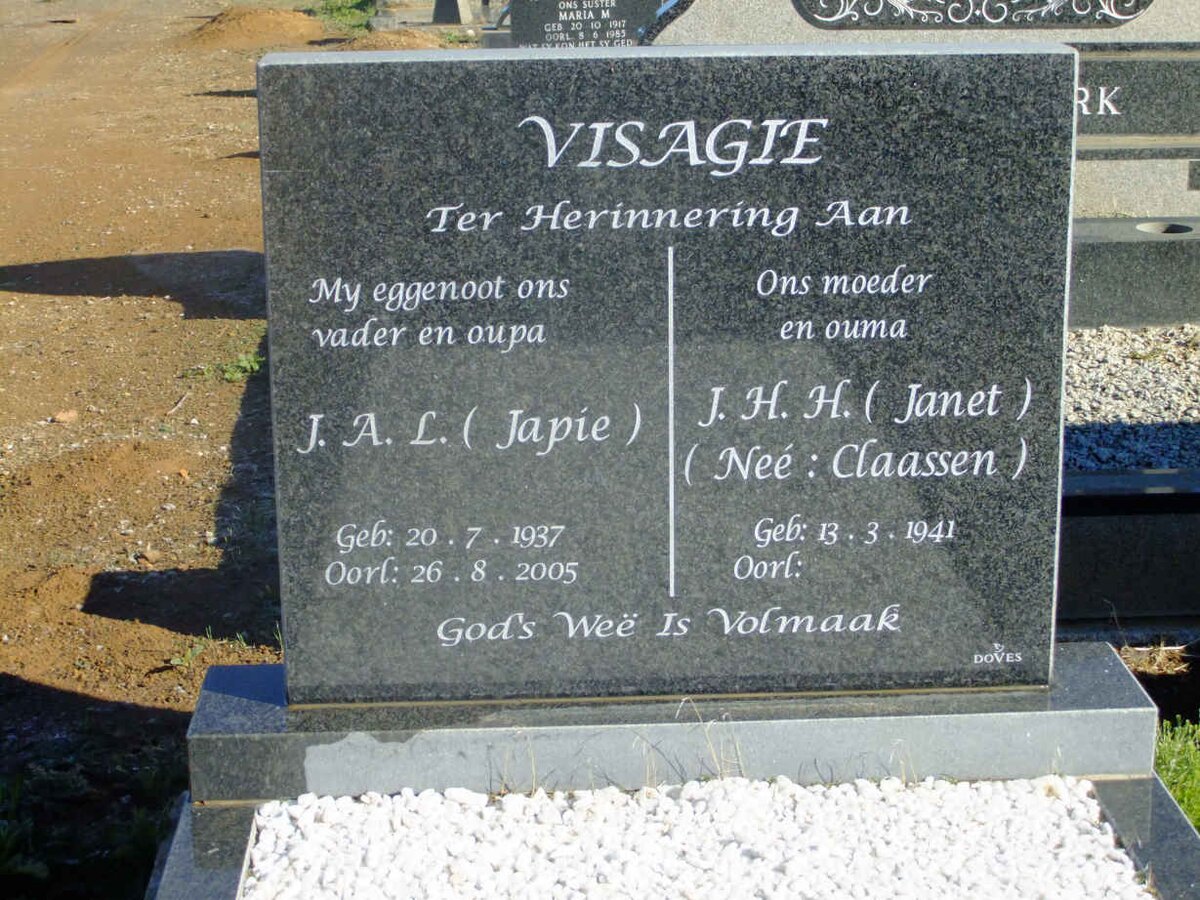 VISAGIE J.A.L. 1937-2005 & J.H.H. CLAASSEN 1941-