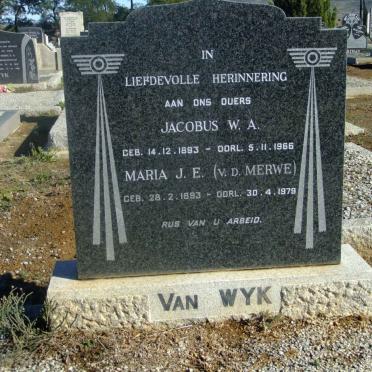 WYK Jacobus W.A., van 1893-1966 &amp; Maria J.E. V.D. MERWE 1893-1979