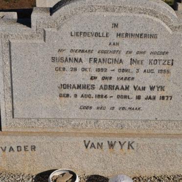 WYK Johannes Adriaan, van 1894-1977 &amp; Susanna Francina KOTZE 1892-1955