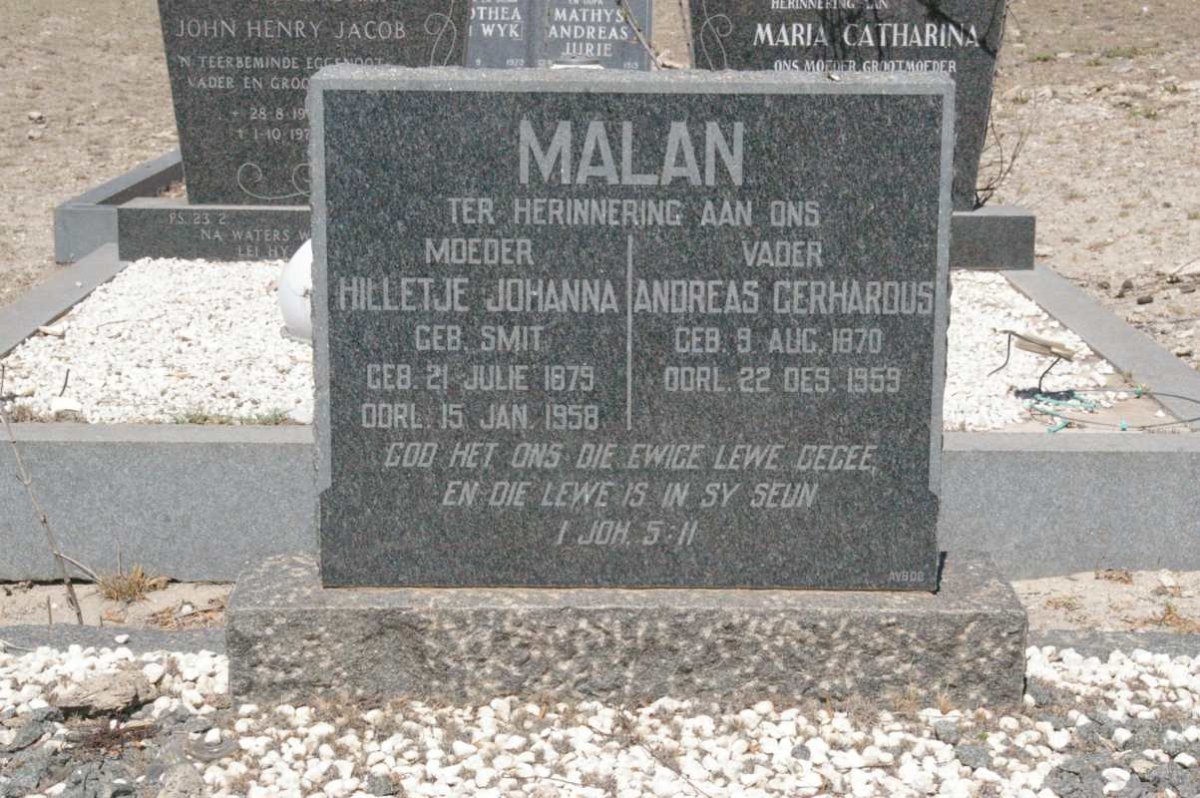 MALAN Andreas Gerhardus 1870-1959 & Hilletje Johanna SMIT 1879-1958