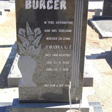 BURGER Johanna G.F. nee VAN NIEKERK 1898-1972