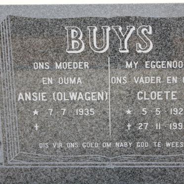 BUYS Cloete 1922-1992 &amp; Ansie OLWAGE 1935-