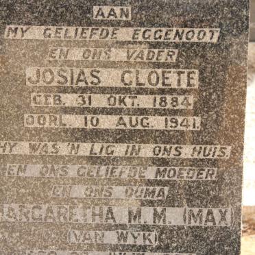 CLOETE Josias 1884-1941 &amp; Margaretha M.M. VAN WYK 1894-1960