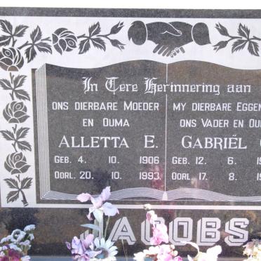 JACOBS Gabriel G. 1902-1977 &amp; Alletta E. 1906-1993