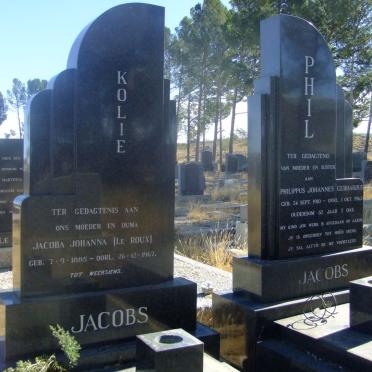 JACOBS Jacoba Johanna nee LE ROUX 1885-1967 :: JACOBS Philippus Johannes Gerhardus 1910-1962
