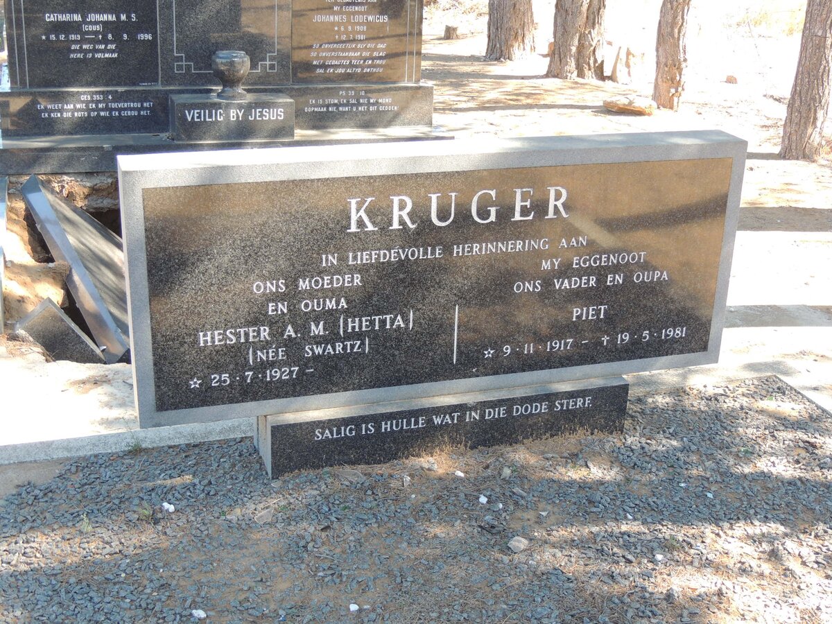 KRUGER Piet 1917-1981 & Hester A.M. SWARTZ 1927-