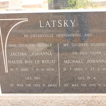 LATSKY Michael Johannes 1880-1943 &amp; Jacoba Johannes Naude LE ROUX 1886-1976