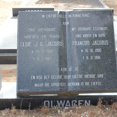 OLWAGEN Francois Jacobus 1905-1981 &amp; Elsie J.C. JACOBS 1908-1987