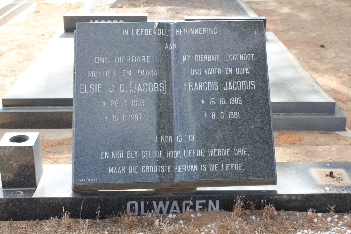 OLWAGEN Francois Jacobus 1905-1981 & Elsie J.C. JACOBS 1908-1987